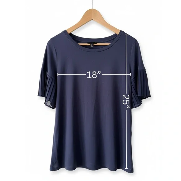 Banana Republic Navy Blouse Top with Pleated Sleeves - Picture 2 of 6